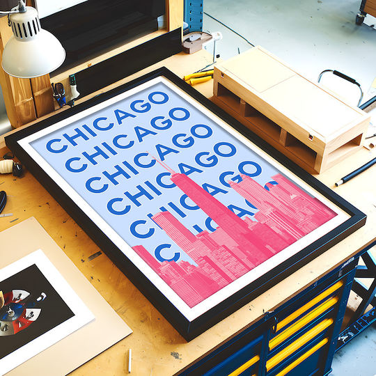 Poster Chicago Pop Art Pst25503 50cm X 70cm Premium Μαύρο Ξύλινο Κάδρο-63381pd136179f55323
