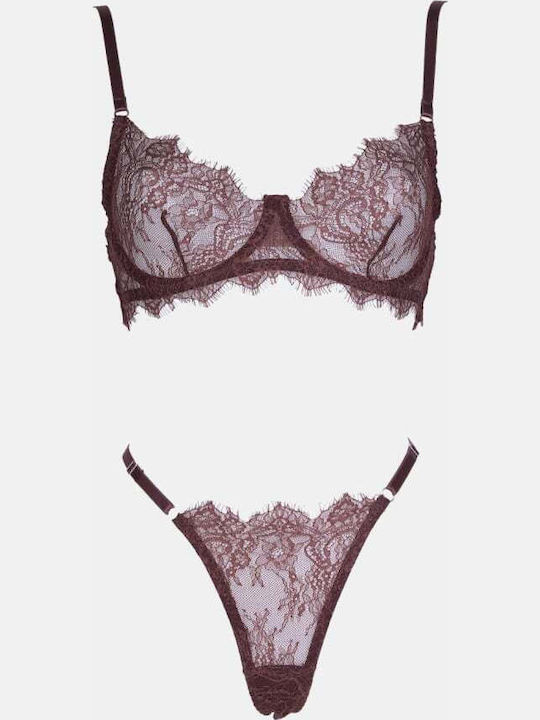 Decoro Spitzen-Dessous-Set mit Slip Braun