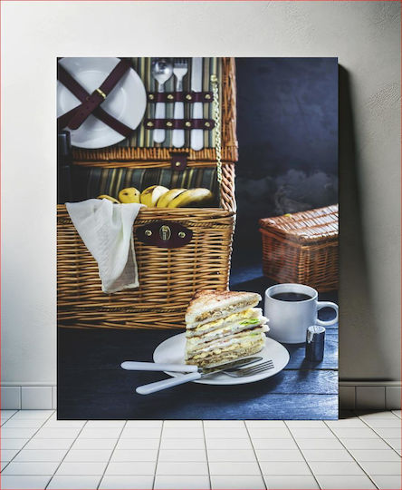Painting Picnic Basket Sandwich Coffee 80x120 Painting Picnic Basket Sandwich Coffee 80x120