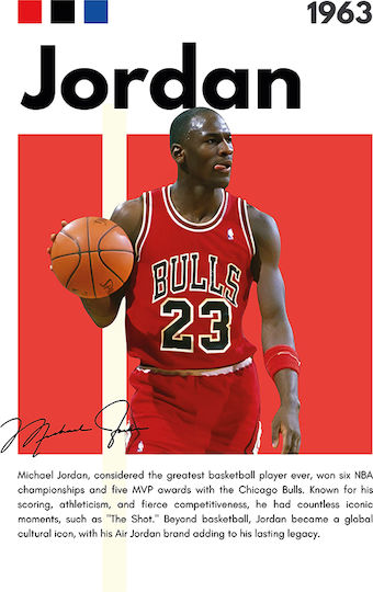 Poster Nba Greatness Series Michael Jordan Snk277 21cm X 30cm Rahmen Dunkles Natürlicher Holz Braun