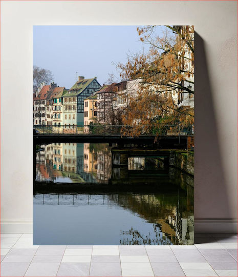 Reflection Of Houses By The River Αντανάκλαση Σπιτιών Δίπλα Στο Ποτάμι 1 σε Καμβά