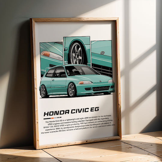 Poster Honda Civic Eg Cr030 40cm X 50cm Κορνίζα Φυσικό Ξύλου Μπεζ 62999pd156232f55316