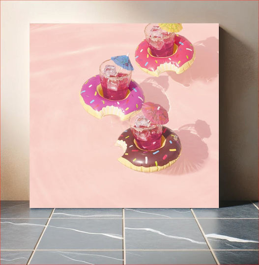 Poolside Refreshments With Donut Floats Αναψυκτικά Δίπλα Στην Πισίνα Με Λουκουμάδες σε Καμβά