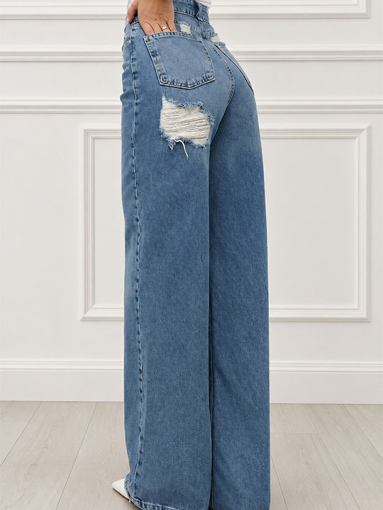 Damenjeans mit hoher Taille und Rissen in Relaxed Passform Damenjeans mit hoher Taille und Rissen in Relaxed Passform
