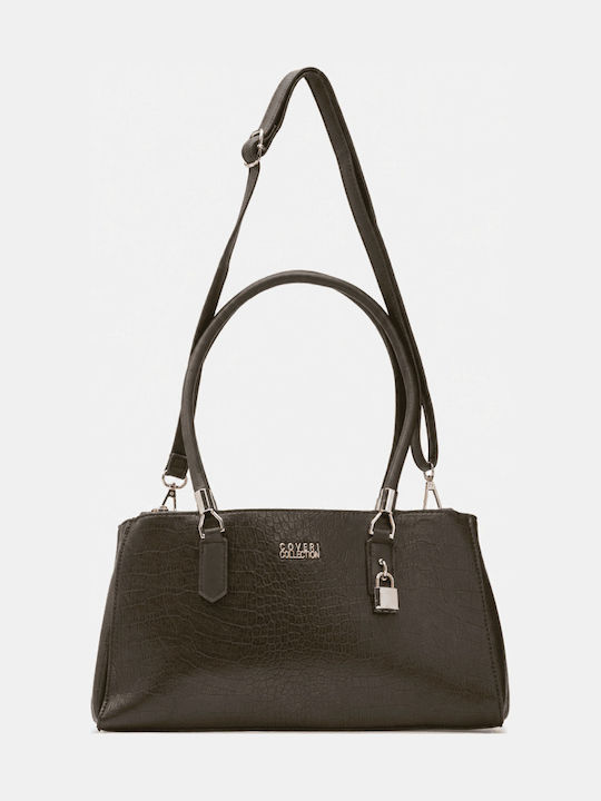 Croco Handtasche aus Stoff für Damen mit Kroko-Muster in Khaki