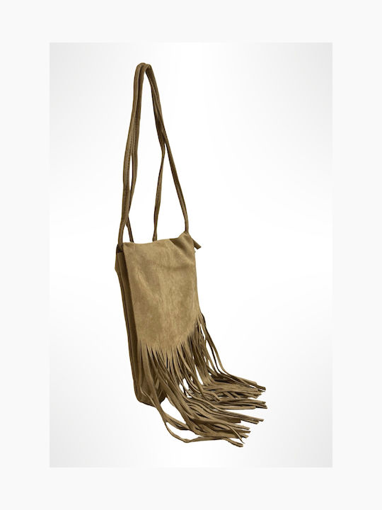 Women's Beige Suede Crossbody Bag with Fringes