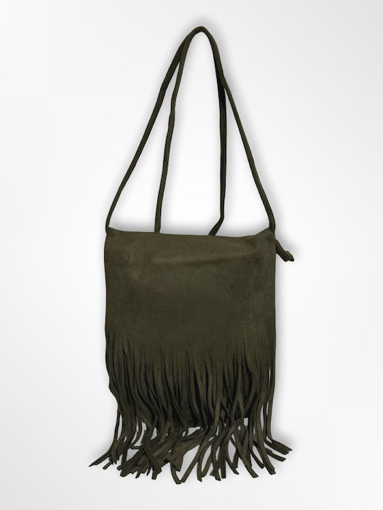 Women's Suede Crossbody Bag with Khaki Fringes
