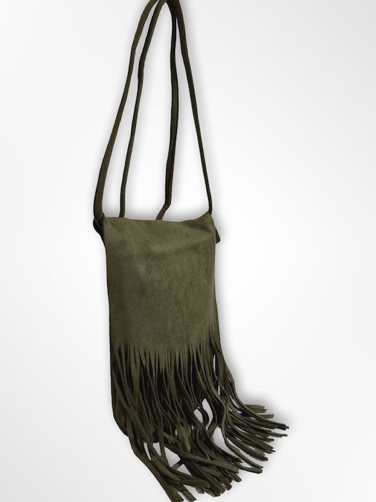 Women's Suede Crossbody Bag with Khaki Fringes