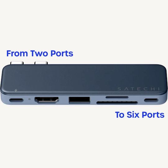Satechi USB хъб с 5 порта и USB-C / USB-A връзка, син