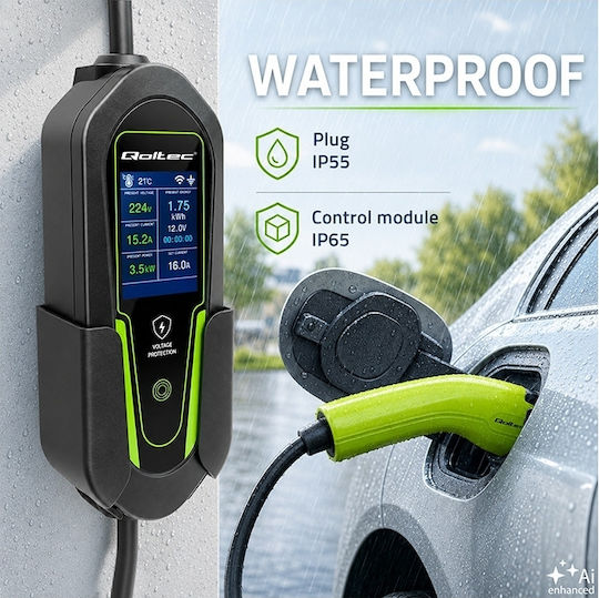 Qoltec Portable Single-Phase 3.5kW Charger with Built-in 3.5m Type 2 Cable