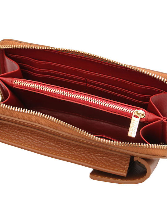 Damenbrieftasche aus Leder in Tabakbraun
