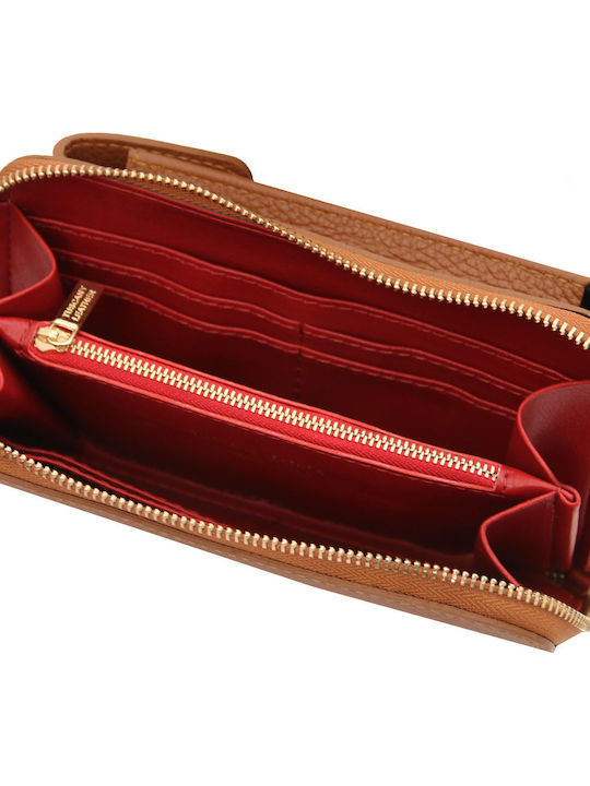 Damenbrieftasche aus Leder in Tabakbraun
