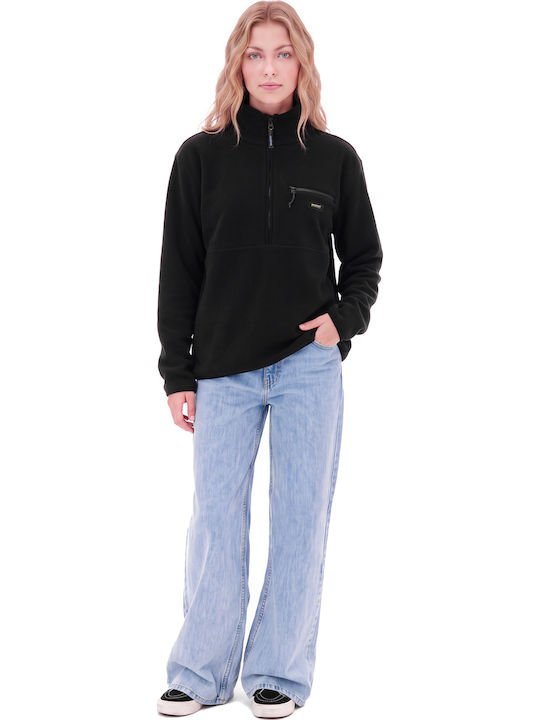Winter Women's Fleece Top with Zipper Black