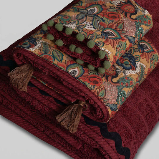 White Fabric Tansy Hand Towel 30x50 cm Burgundy 600 g/m² Weight