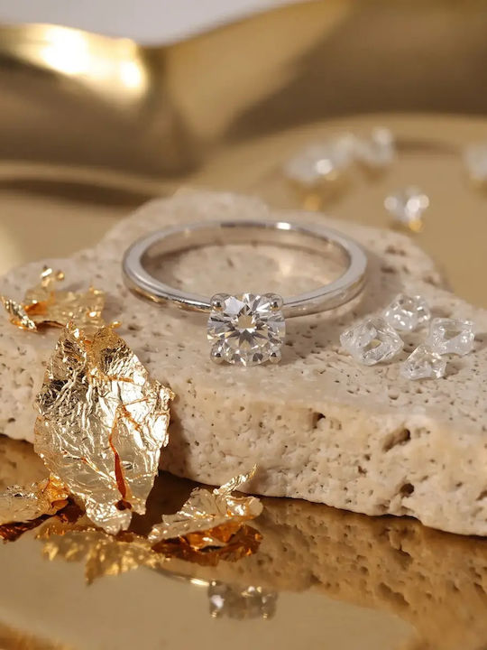 Μονόπετρο από Λευκόχρυσο 14K με Διαμάντι