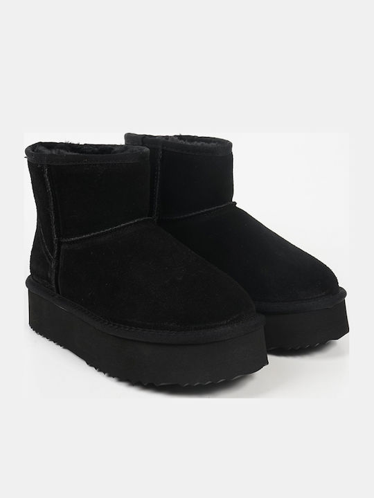 Damen Leder-Stiefeletten Schwarz
