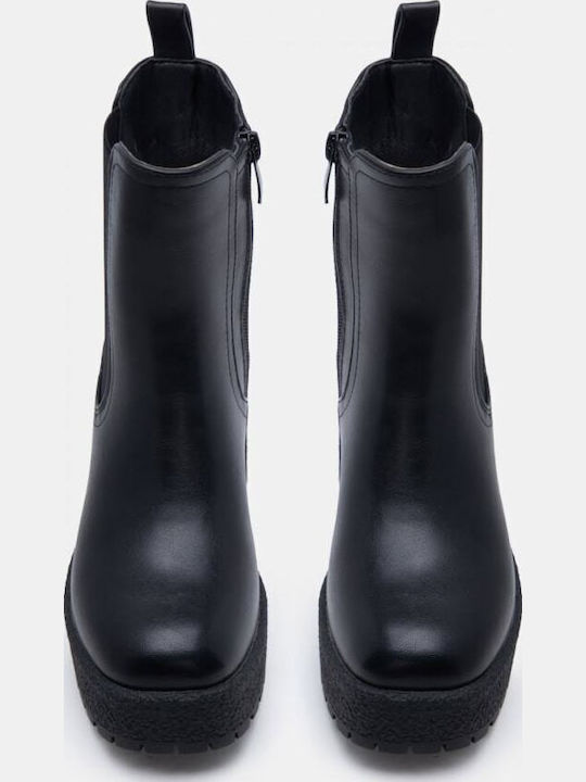 Suede Women's Chelsea Ankle Boots with High Heel Black