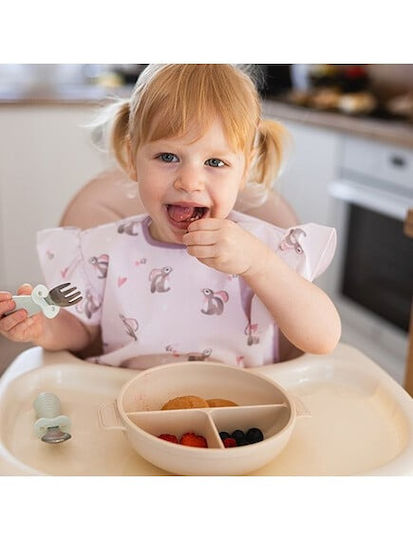Babyono Βρεφικό Σετ Κουτάλι & Πιρούνι από Σιλικόνη Γαλάζιο 2τμχ