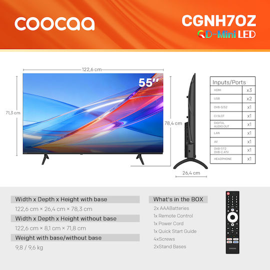Смарт Телевизор 55" 4K UHD QD-Mini LED HDR (2026)