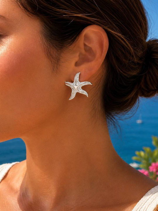 Women's Silver Stainless Steel Starfish Earrings