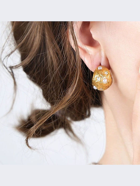 Steel Earrings Pearls & Textured Finish