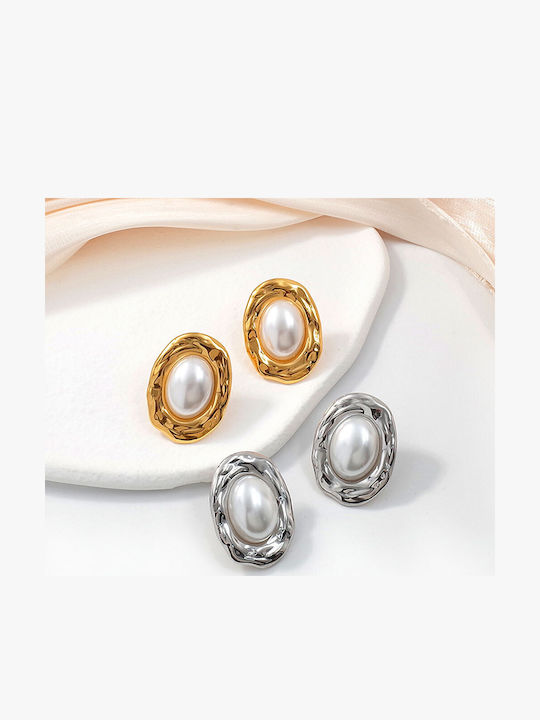 Gold Oval Pearl Stainless Steel Earrings Gold Oval Pearl Stainless Steel Earrings