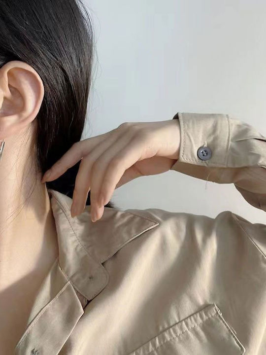 Geometric V Steel Earrings in Silver