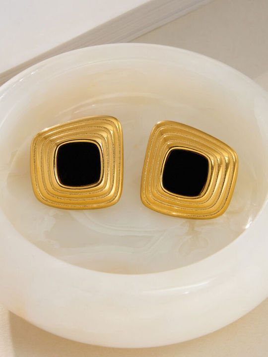 Square Steel Earrings Black Center Silver Square Steel Earrings Black Center Silver
