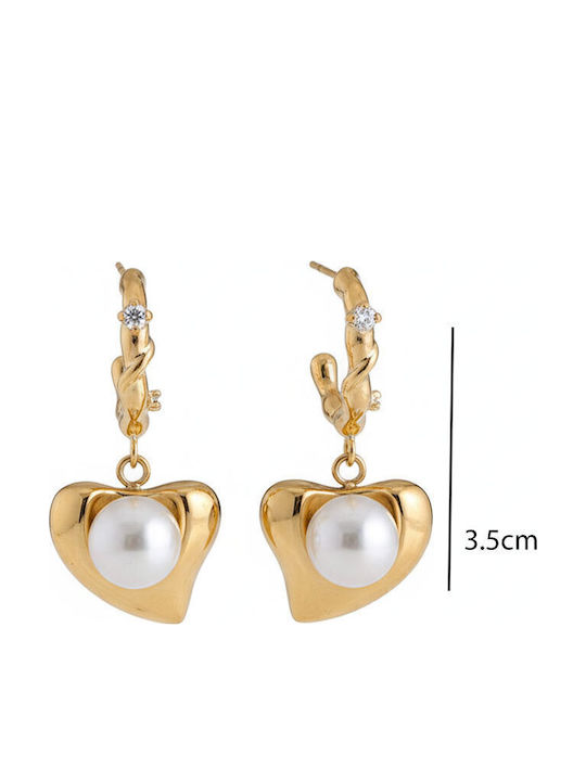 Steel Earrings Heart Pearl & Rhinestone Silver