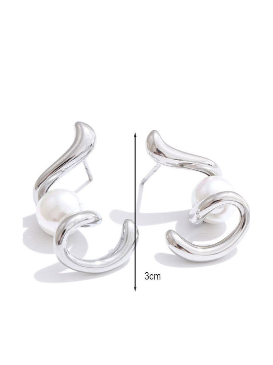 Stainless Steel Earrings Curves & Pearl Gold