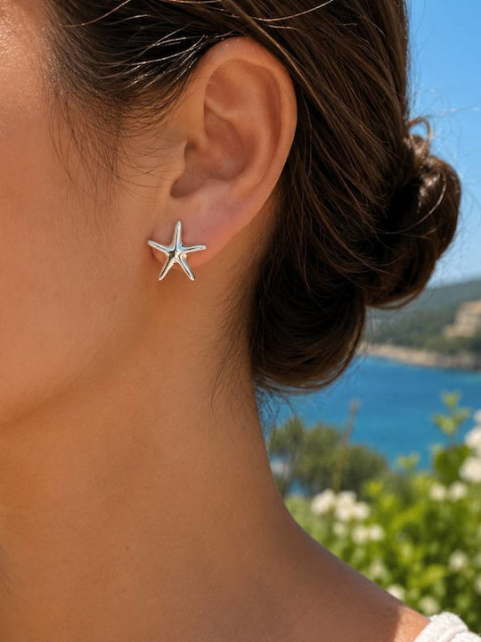 Women's Silver Stainless Steel Starfish Earrings