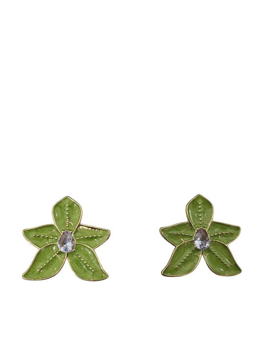 Stainless Steel Stud Earrings Flower Turquoise Stone in the Center