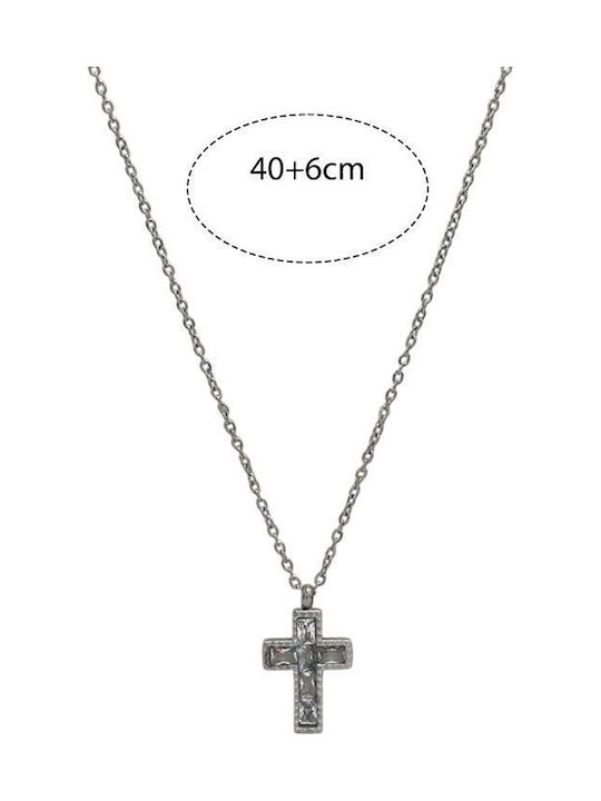 Damenkreuz aus Vergoldetem Stahl mit Kette