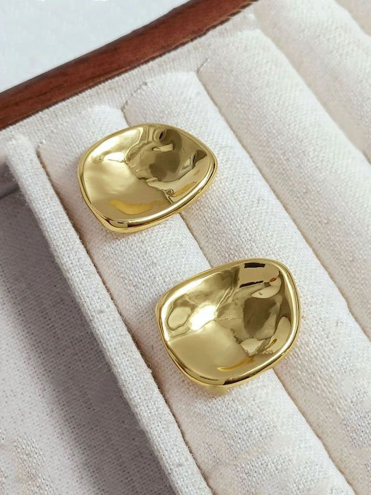 Stainless Steel Oval Smooth Earrings Gold