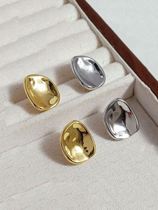 Stainless Steel Oval Smooth Earrings Gold
