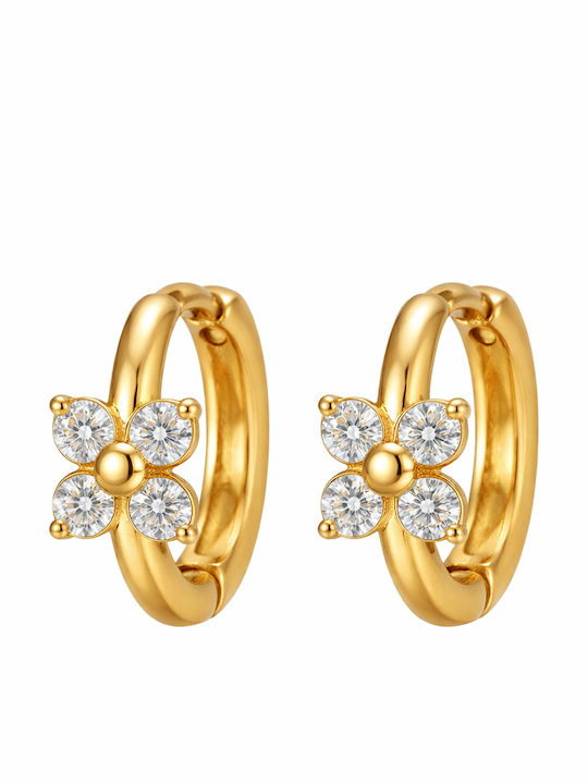 Steel Hoop Earrings Flower Rhinestones Gold Silver Steel Hoop Earrings Flower Rhinestones Gold Silver