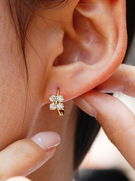 Steel Hoop Earrings Flower Rhinestones Gold Silver