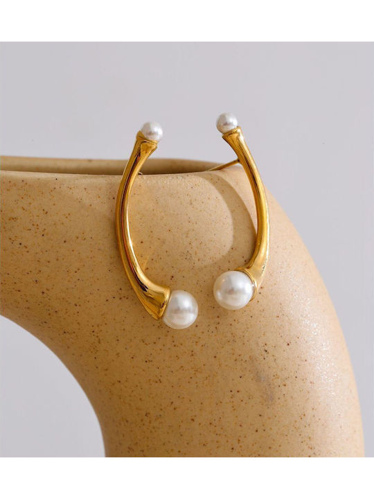 Stainless Steel Curved Pearl Earrings Gold Stainless Steel Curved Pearl Earrings Gold