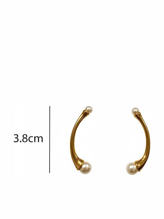 Stainless Steel Curved Pearl Earrings Gold