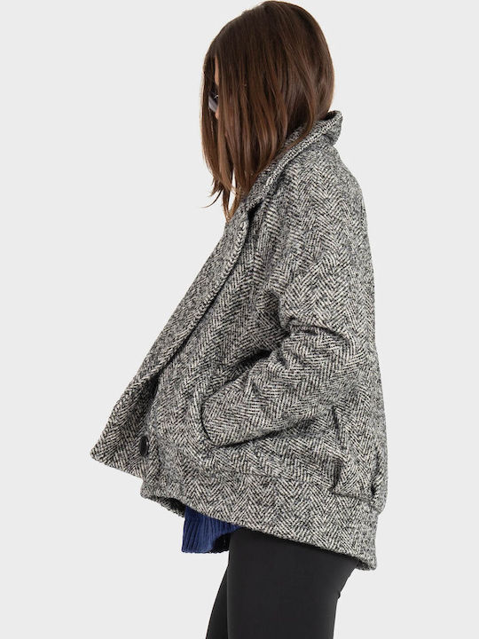 Collectiva Noir Gestrickte Damenstrickjacke mit Knöpfen Grey Collectiva Noir Gestrickte Damenstrickjacke mit Knöpfen Grey