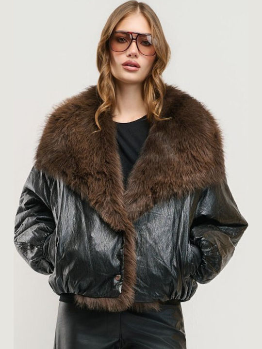 Women's Biker Jacket with Fur Lining Black
