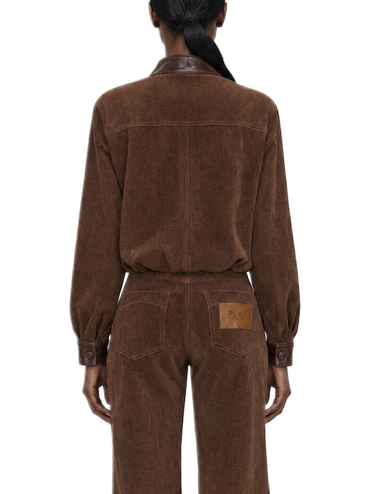 C. Manolo Faux Leather Bomber Jacket Brown