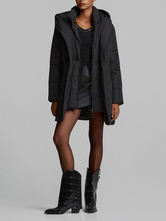 Puffer Damen-Pufferjacke für den Winter Schwarz