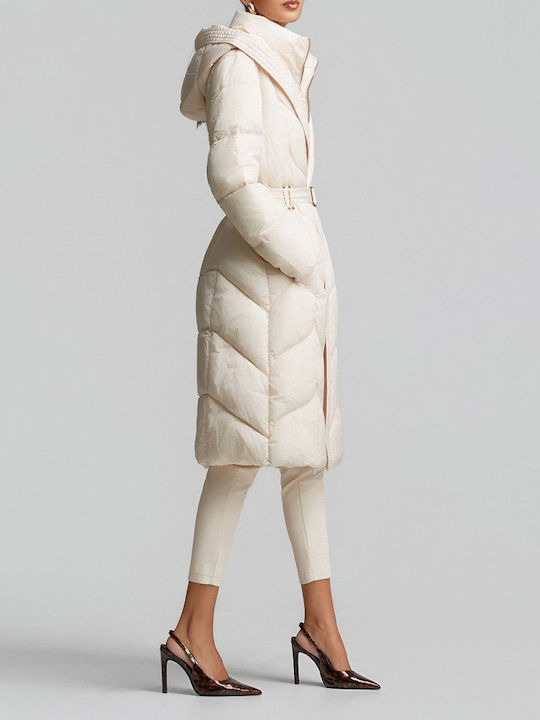 Long Women's Puffer Winter Jacket Ecru