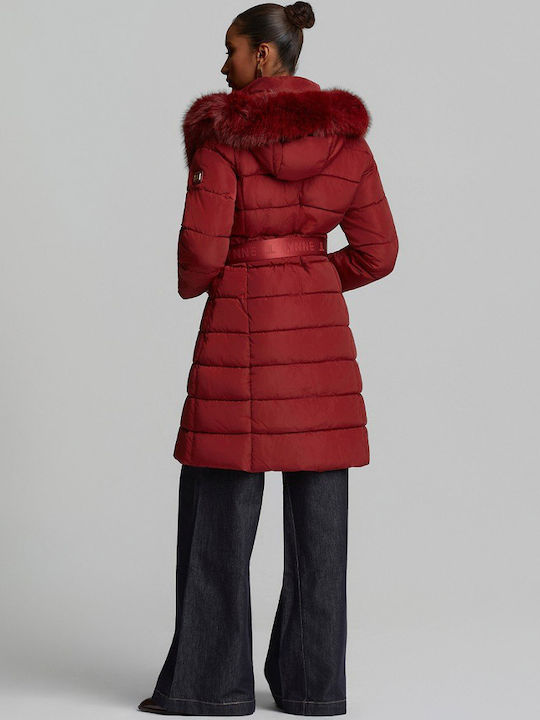 Long Women's Puffer Jacket for Winter Red
