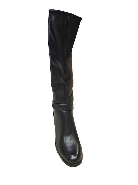Black Leather Women's Boots with Medium Heel