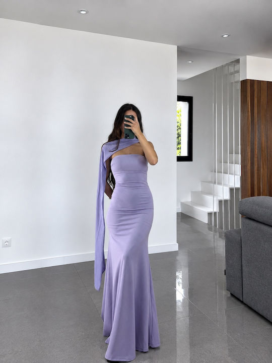 Καλοκαιρινό Maxi Βραδινό Φόρεμα Strapless Λιλά