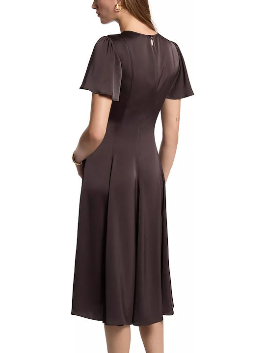 Michael Kors Midi-Abendkleid aus Satin Chocolate Michael Kors Midi-Abendkleid aus Satin Chocolate