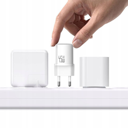 Mcdodo Зарядно Устройство с Вграден GaN Кабел с USB-C Порт 45W Quick Charge 3.0 Бял (Nano 45)