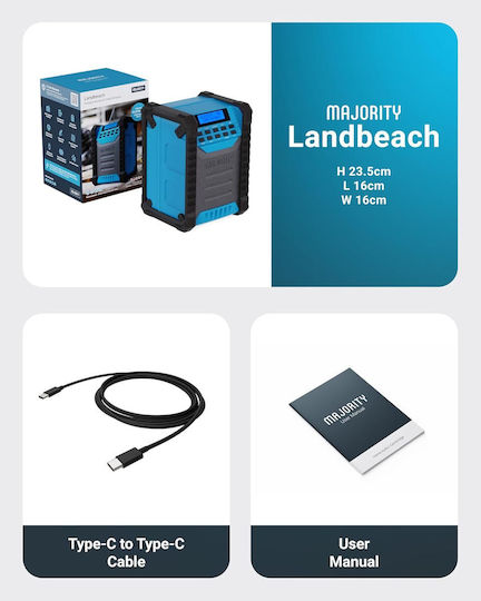 Landbeach Portable Bluetooth Jobsite Dab+ Ηχείο Bluetooth 30W με Ραδιόφωνο και Διάρκεια Μπαταρίας έως 28 ώρες Γαλάζιο